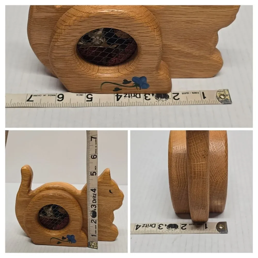 Vintage Wooden Cat Incense Holder Figurine